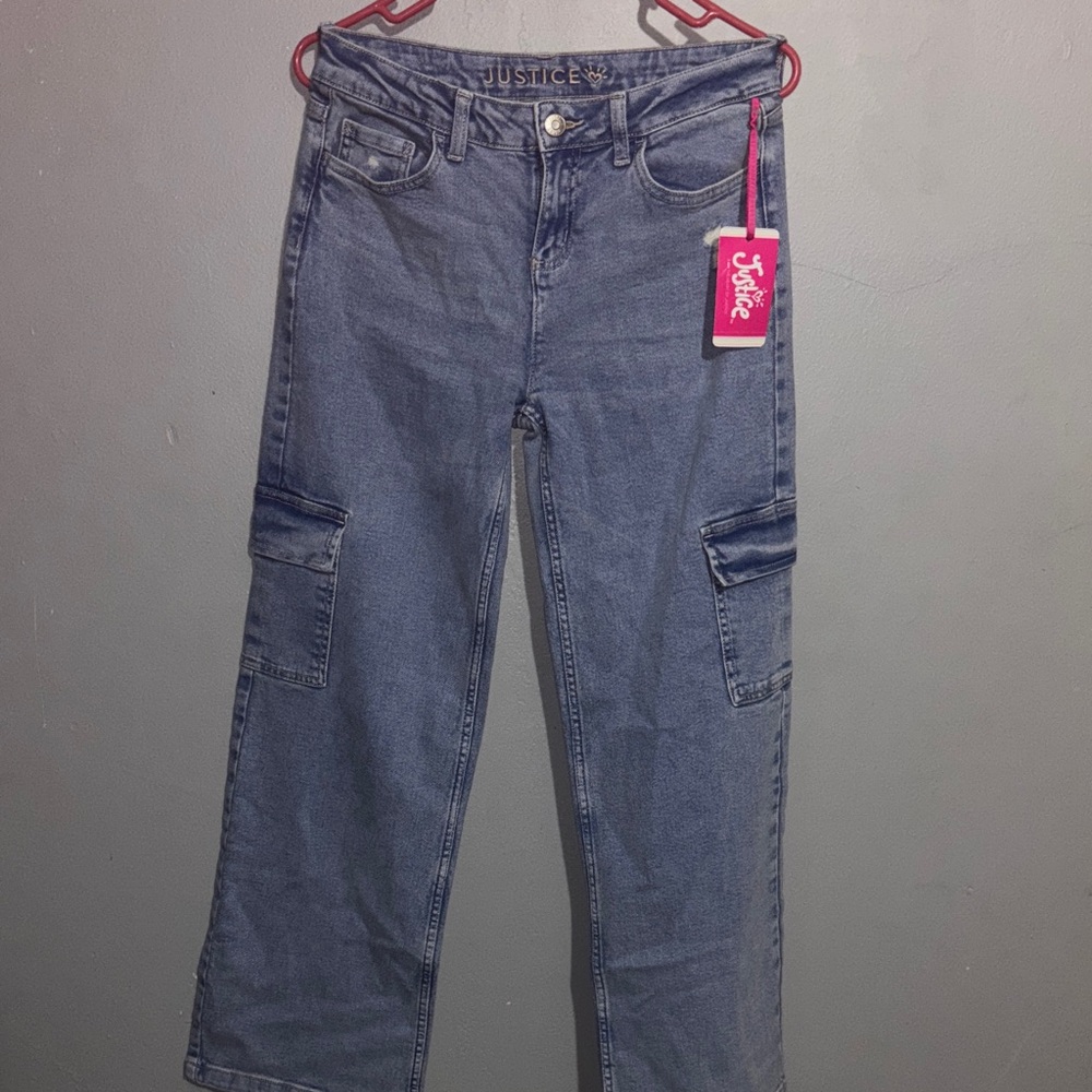 Justice Women's Straight Leg Jeans with Cargo Pockets in Denim Blue